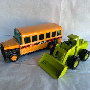 Vintage Buddy L Pressed Steel toys - Schoolbus and Frontend Loader